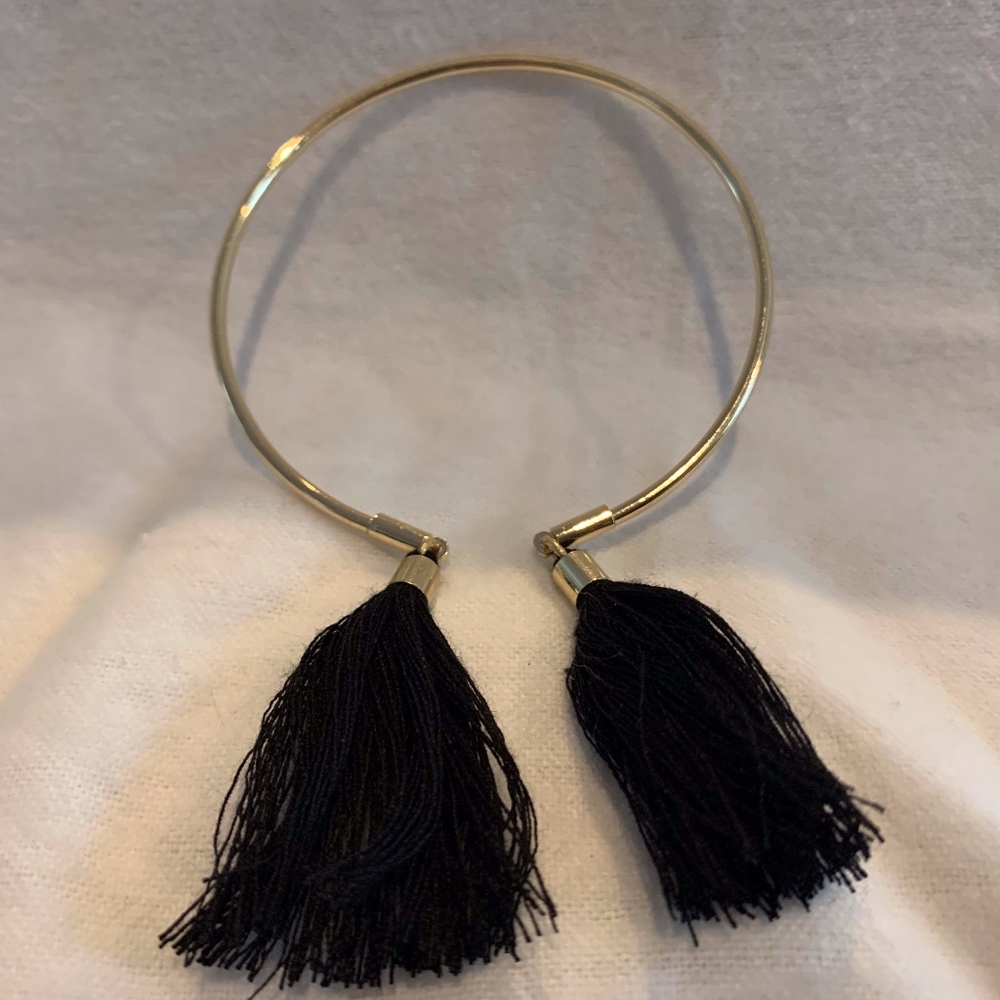 Gold Bracelet with Black Tassels